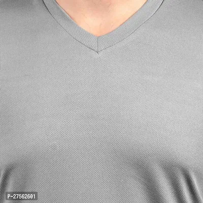 Stylish Grey Polyester V Neck Tees For Men-thumb4