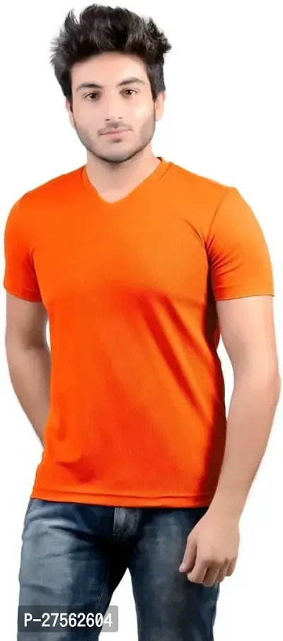 Stylish Orange Polyester V Neck Tees For Men-thumb0