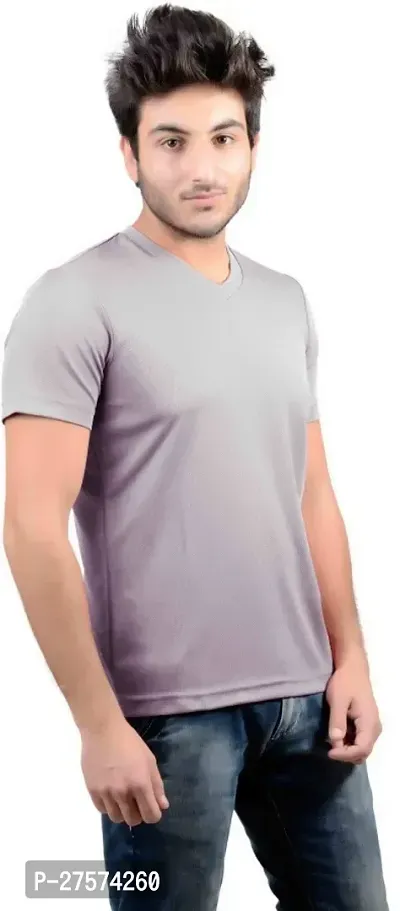 DSWS Sporty Solid Men V Neck Grey TShirt-thumb2