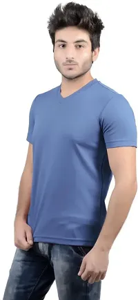 Stylish Blue Polyester V Neck Tees For Men-thumb1