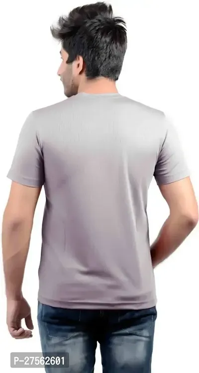 Stylish Grey Polyester V Neck Tees For Men-thumb5