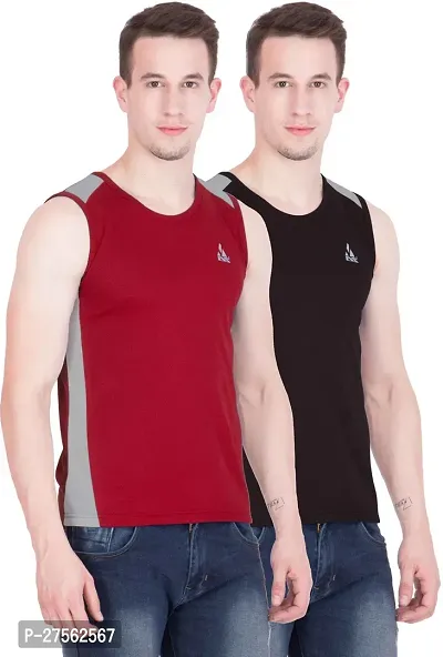 Stylish Multicoloured Polyester Round Neck Tees For Men Pack Of 2