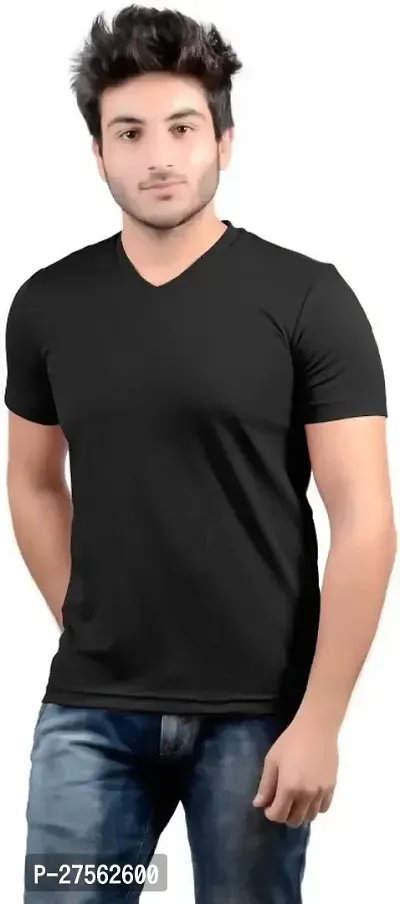 Stylish Black Polyester V Neck Tees For Men-thumb0