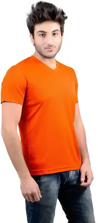 Stylish Orange Polyester V Neck Tees For Men-thumb1