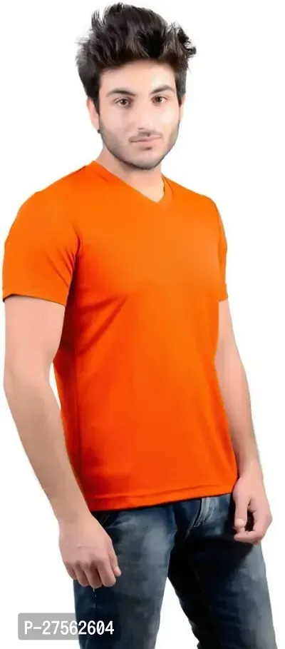 Stylish Orange Polyester V Neck Tees For Men-thumb2