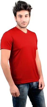 Stylish Red Polyester V Neck Tees For Men-thumb2