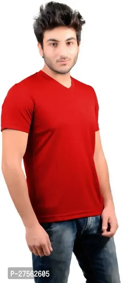 Stylish Red Polyester V Neck Tees For Men-thumb3