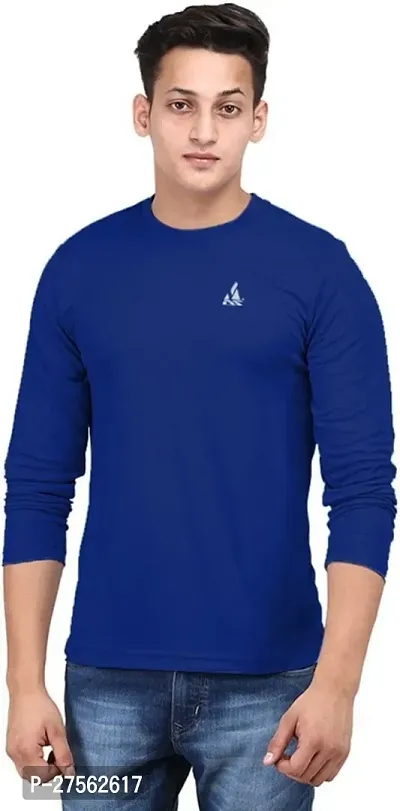 Stylish Blue Polyester Round Neck Tees For Men