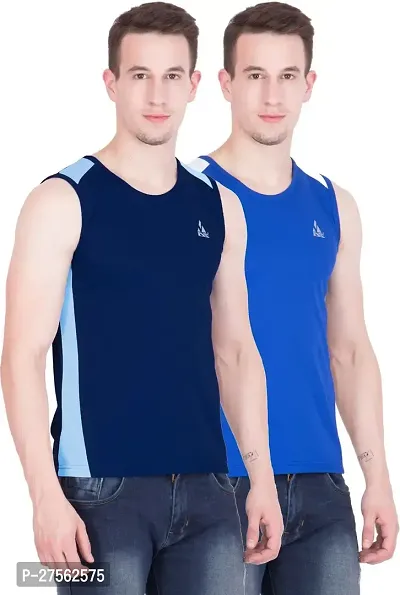 Stylish Blue Polyester Round Neck Tees For Men Pack Of 2-thumb0