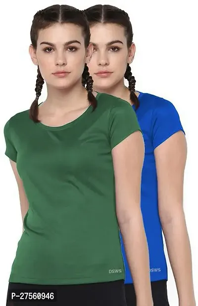 Elite Multicoloured Polyester Sports Tee For Women Pack of 2