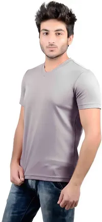 DSWS Sporty Solid Men V Neck Grey TShirt-thumb2