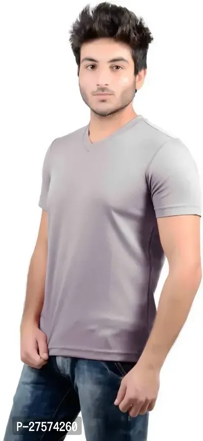 DSWS Sporty Solid Men V Neck Grey TShirt-thumb3