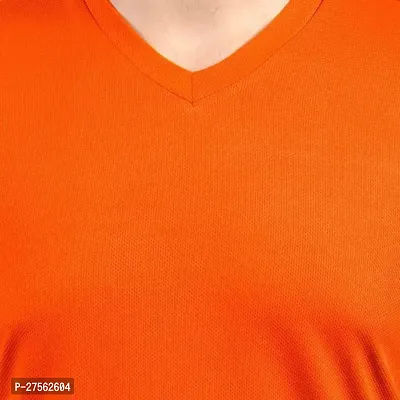 Stylish Orange Polyester V Neck Tees For Men-thumb4