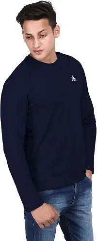 Stylish Navy Blue Polyester Round Neck Tees For Men-thumb2