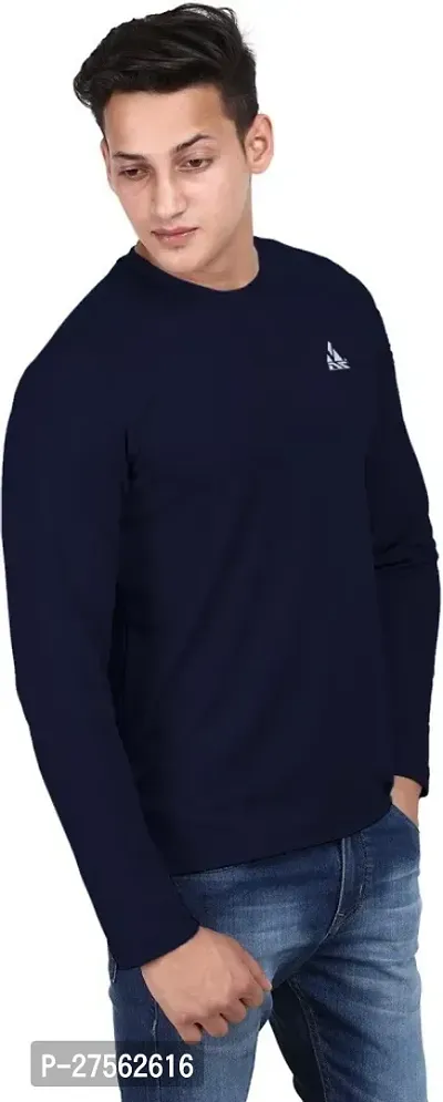 Stylish Navy Blue Polyester Round Neck Tees For Men-thumb3