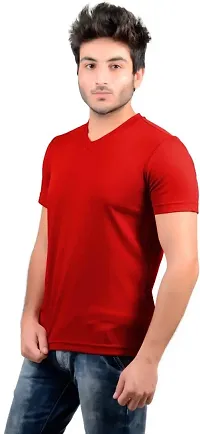 Stylish Red Polyester V Neck Tees For Men-thumb1