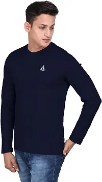 Stylish Navy Blue Polyester Round Neck Tees For Men-thumb1