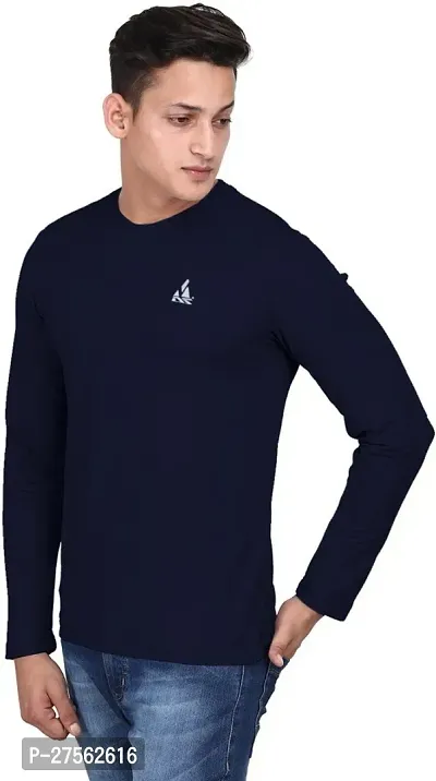 Stylish Navy Blue Polyester Round Neck Tees For Men-thumb2