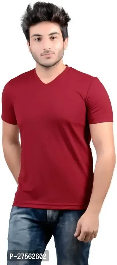 Stylish Red Polyester V Neck Tees For Men