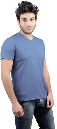 Stylish Blue Polyester V Neck Tees For Men-thumb2