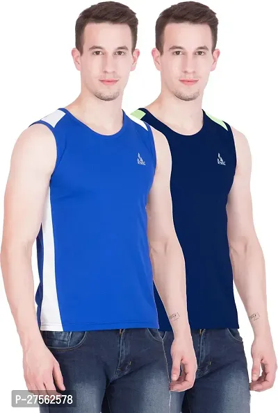 Stylish Blue Polyester Round Neck Tees For Men Pack Of 2