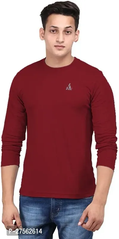 Stylish Maroon Polyester Round Neck Tees For Men-thumb0