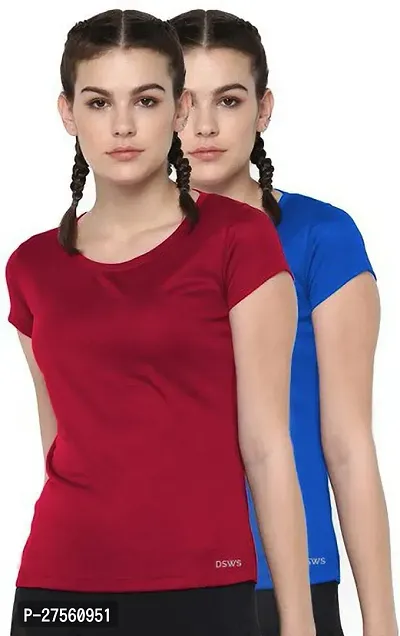 Elite Multicoloured Polyester Sports Tee For Women Pack of 2