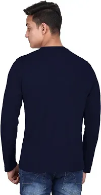 Stylish Navy Blue Polyester Round Neck Tees For Men-thumb4