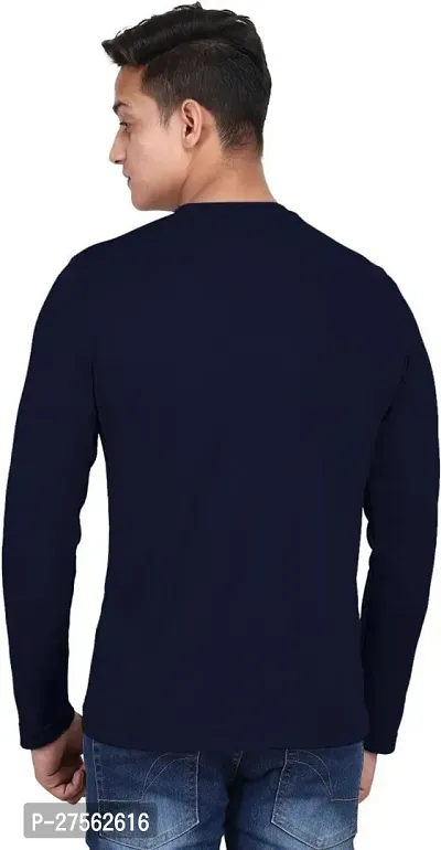 Stylish Navy Blue Polyester Round Neck Tees For Men-thumb5