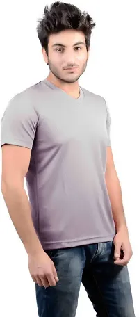 Stylish Grey Polyester V Neck Tees For Men-thumb1