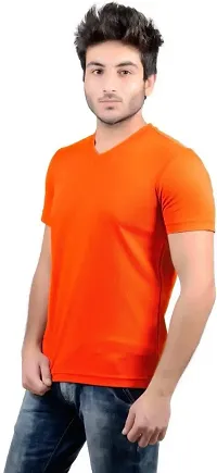 Stylish Orange Polyester V Neck Tees For Men-thumb2