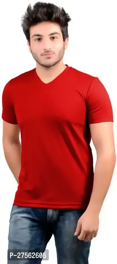 Stylish Red Polyester V Neck Tees For Men-thumb0