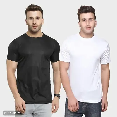 Stylish Multicoloured Polyester Round Neck Tees For Men Pack Of 2-thumb0