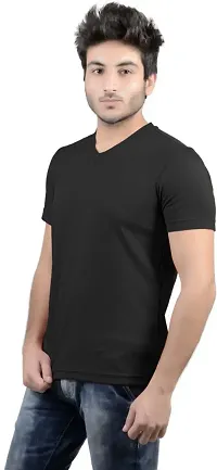 Stylish Black Polyester V Neck Tees For Men-thumb1