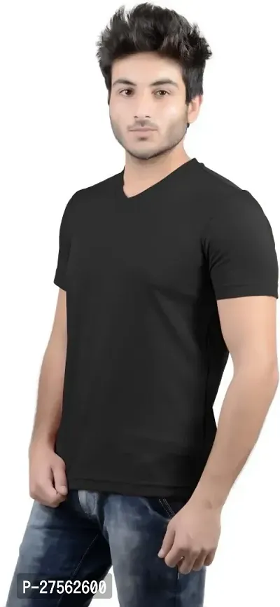 Stylish Black Polyester V Neck Tees For Men-thumb2