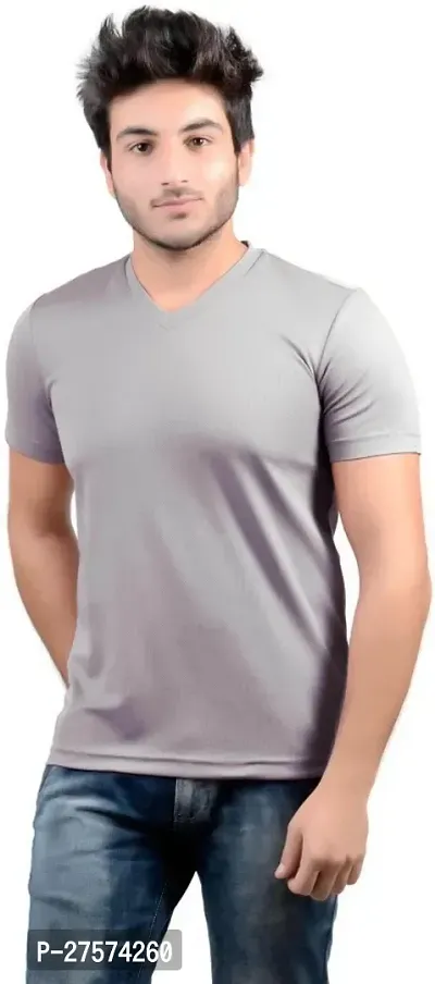 DSWS Sporty Solid Men V Neck Grey TShirt