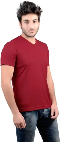 Stylish Red Polyester V Neck Tees For Men-thumb2