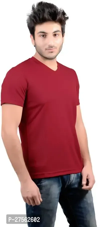 Stylish Red Polyester V Neck Tees For Men-thumb3