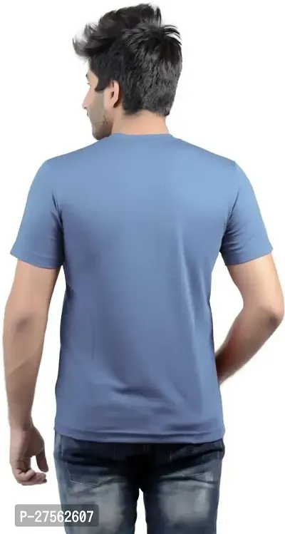 Stylish Blue Polyester V Neck Tees For Men-thumb5