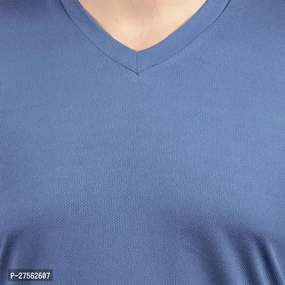 Stylish Blue Polyester V Neck Tees For Men-thumb4