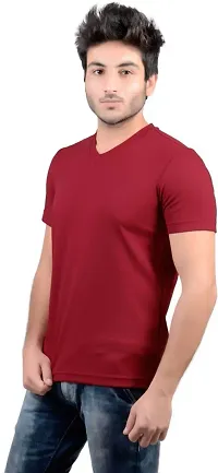 Stylish Red Polyester V Neck Tees For Men-thumb1