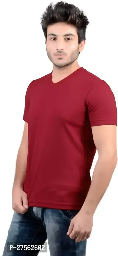 Stylish Red Polyester V Neck Tees For Men-thumb2