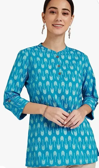 Stylish Rayon Slub Printed Short Kurti