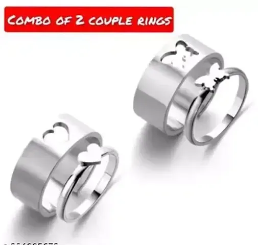 Shimmering Alloy Couple Rings- 2 Pairs