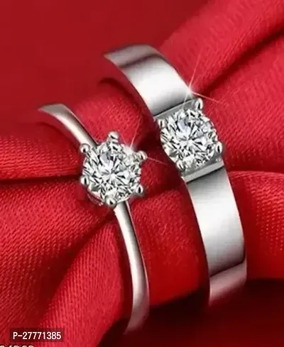 Shimmering Silver Alloy Couple Rings- Set Of 2