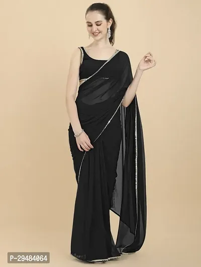 Classic Georgette Lace Work Saree with Blouse piece-thumb0