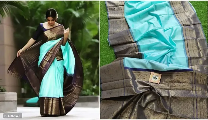 Beautiful Silk Blend Woven Design Saree with Blouse piece-thumb0