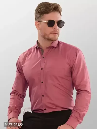 Stylish Pink Cotton Blend Solid Long Sleeves Casual Shirts For Men