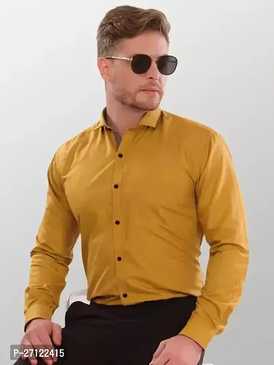 Stylish Yellow Cotton Blend Solid Long Sleeves Casual Shirts For Men