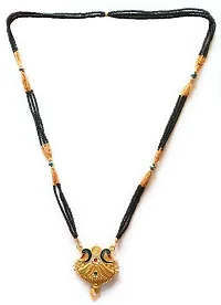 Gold Plated Mangalsutra Women's Pride Dailywear Golden Antique Design Peacock Pendant Mangalsutra for Women Black Beads Triple Line Layer Long Mangalsutra Necklace-thumb1